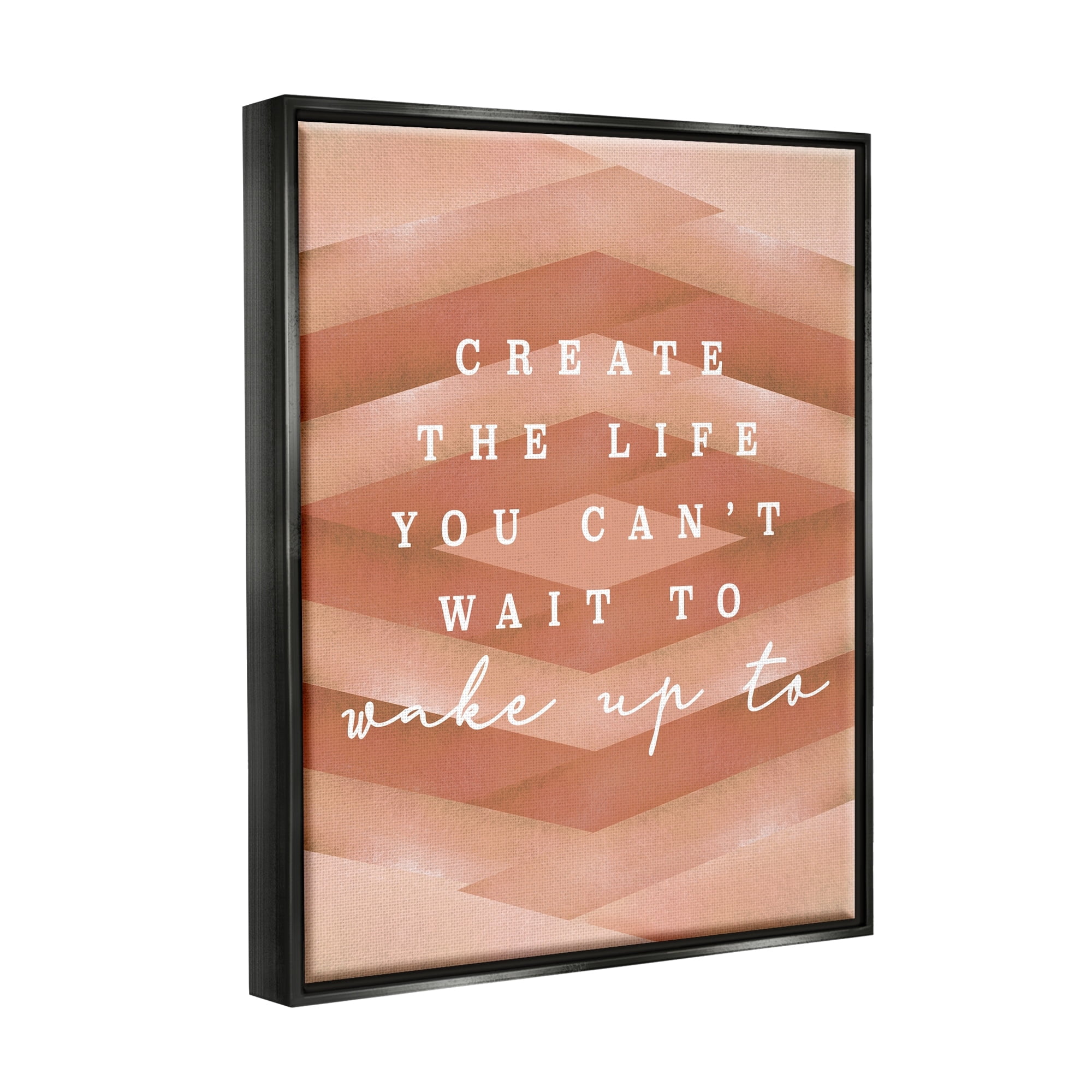 Stupell Industries Uplifting Inspirational Quote Geometric Stripes Design Jet Black Framed Floating Canvas Wall Art, 24x30, by Lil' Rue
