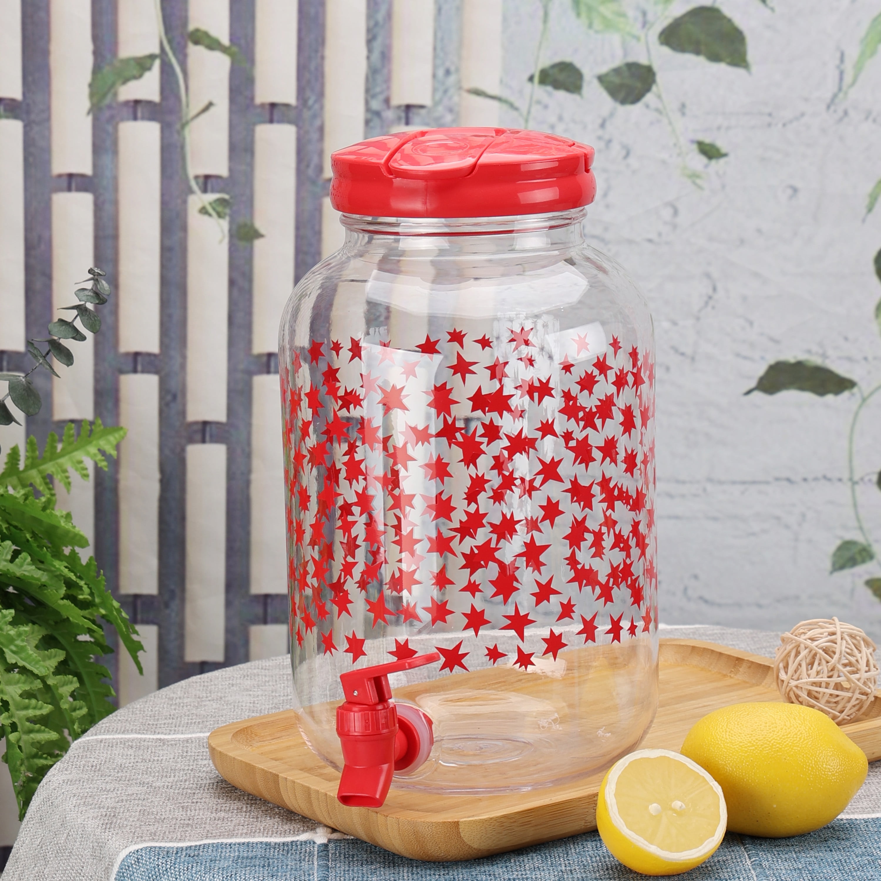 Mainstays 1.2-Gallon Acrylic Star Beverage Dispenser, Red