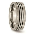 thumbnail image 4 of Grey Titanium Ring Band Wedding Black Enameled Flat 8mm Satin & Polished, 4 of 6