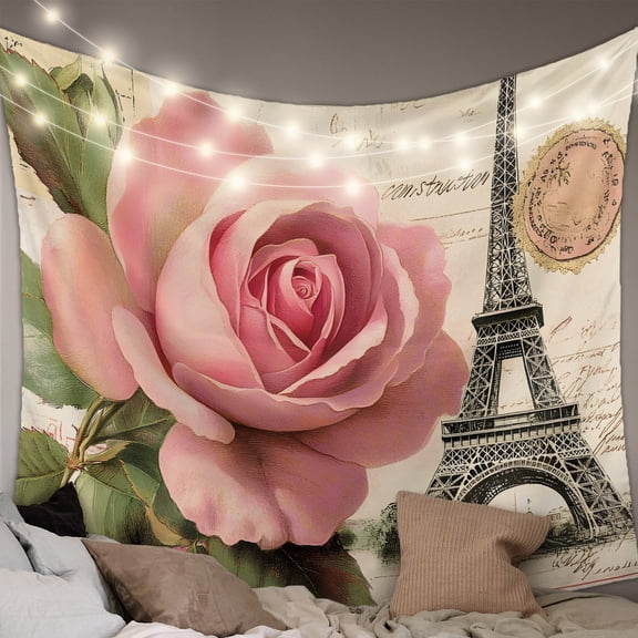 Pink Spring Floral Large Tapestry for Bedroom Wall Hanging Tapestry, Vintage Rose Flower Retro Ceiling Backdrop Tapestries Poster Blanket Wall Decor for Teens Room Living Room Dorm 100" x 59"