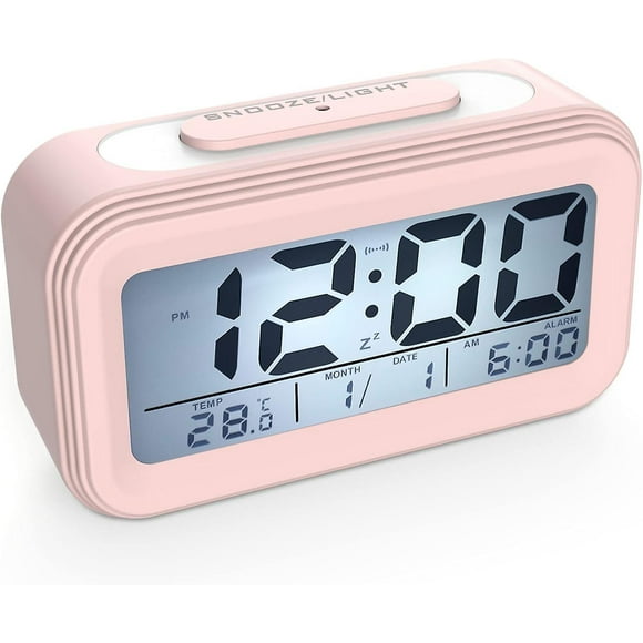 Digital Alarm Clock Morning Alarm Clock, Silent Battery Operated Digital Alarm Clock for Kids Adults Large LED Display Temperature Calendar, Travel Al