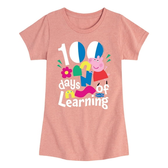 Peppa Pig - 100 Days Of Learning - Girls Toddler And Youth Fitted Short Sleeve Tee