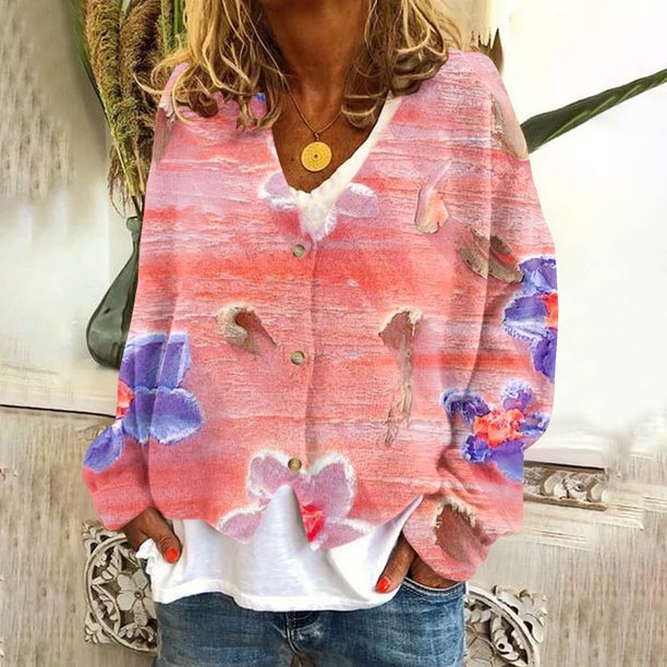Cárdigan informal para mujer, chaqueta con botones estampados, abrigo de moda, blusa de poliéster para mujer