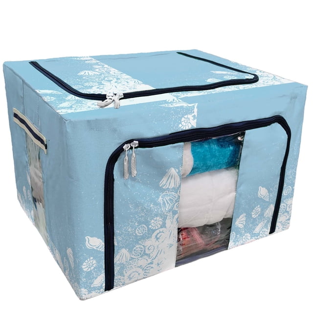 EREHome fantasy and fresh maritime cad Storage Bag Clear Window Storage Bins Boxes Large Capacity Foldable Stackable Organizer With Steel Metal Frame For Bedding,Clothes,Closets, Bedrooms