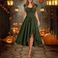 thumbnail image 2 of Womens Renaissance Dress Lace Up Ruffled High Low Hem Smocked Puff Sleeve Costume Cottagecore Medieval Gothic Gown for Halloween Party, Green, XL, 2 of 5