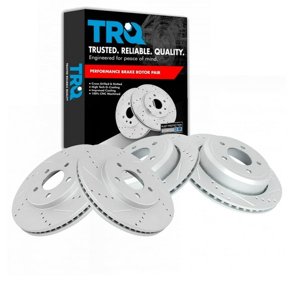 TRQ Front and Rear Performance Brake Rotors Set Premium G-Coated Cross Drilled & Slotted Fits Select 2003-2011 Ford Crown Victoria Mercury Grand Marquis 2003-2004 Marauder