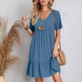 thumbnail image 6 of Casual Dresses for Women Summer 2025 Trendy Short Sleeve V Neck A Line Pleated Ruffle Flowy Loose Midi Beach Dress, 6 of 8