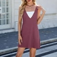 thumbnail image 6 of Busydd Dresses for Women Fashion Ribbed Sleeveless Summer Dress Solid Color V Neck Casual Dresses for Women Loose Comfy Reversible Mini Dress, 6 of 8