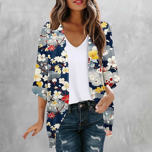 Cárdigan de manga larga para mujer, blusa informal estampada con bolsillo, abrigo tipo cárdigan para mujer