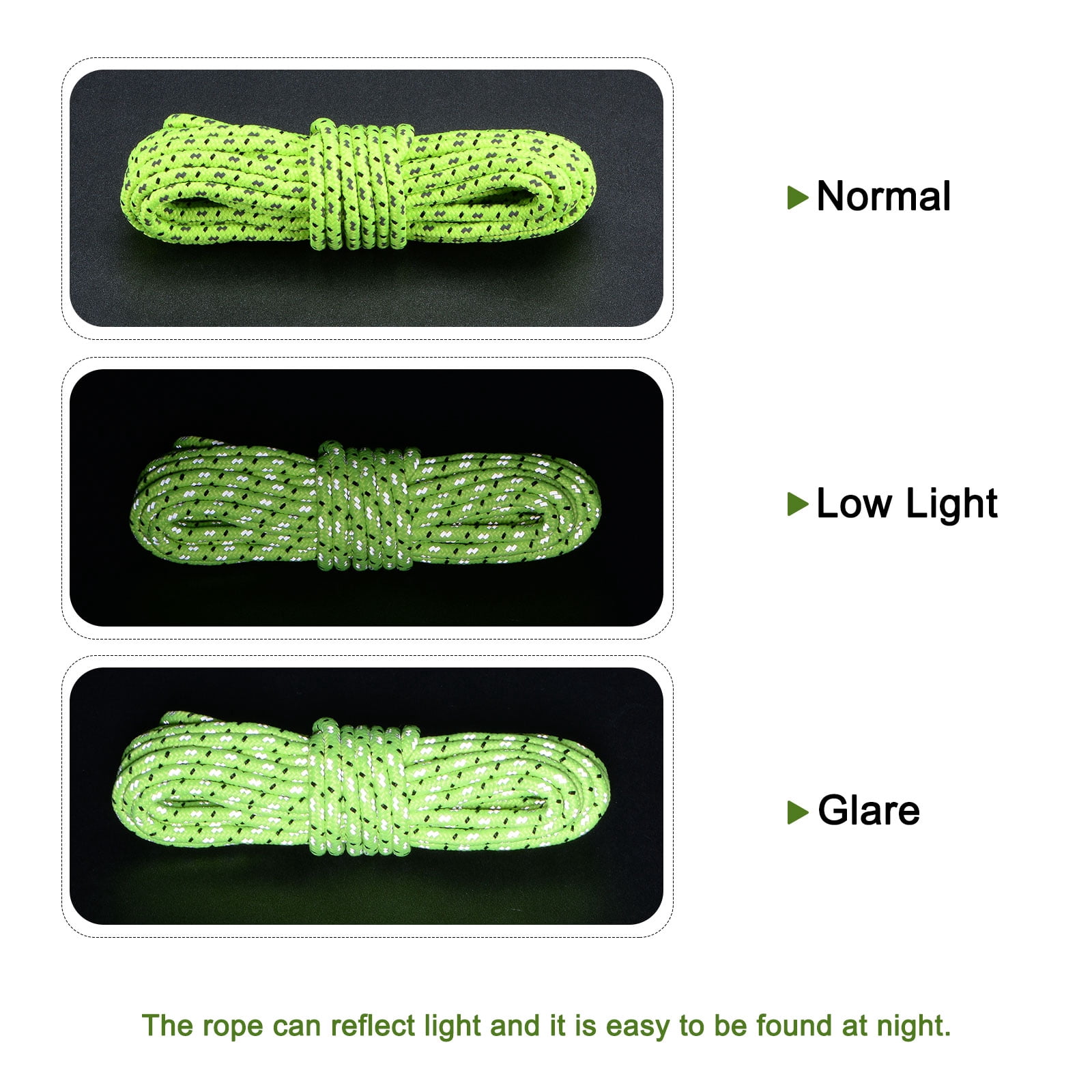 Unique Bargains Polyester Fluorescent Reflective Camping Tent Rope Cord Green 20m