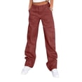 thumbnail image 2 of Women's High Waisted Cargo Pants Travel Y2K Streetwear Baggy Stretchy Pants with 6 Pockets Coffee M, 2 of 6