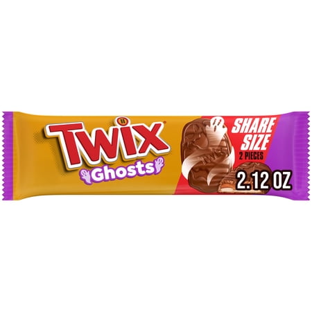 Twix Ghosts Caramel Chocolate Halloween Cookie Candy Bars, Share Size - 2.12 oz Pack