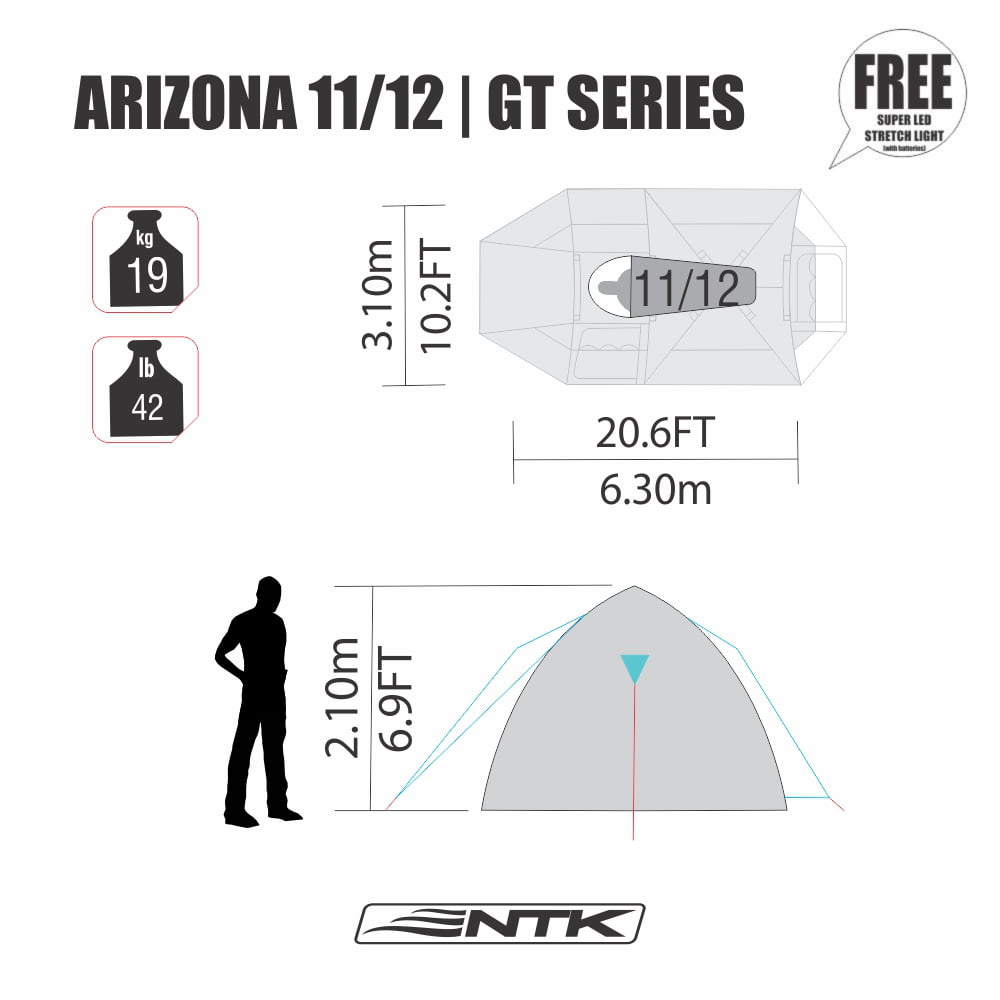 NTK Super Arizona GT up to 12 Person 20.6 by 10.2 by 6.9 Height Foot Sport  Family XL Camping Tent 100% Waterproof 2500mm Tent