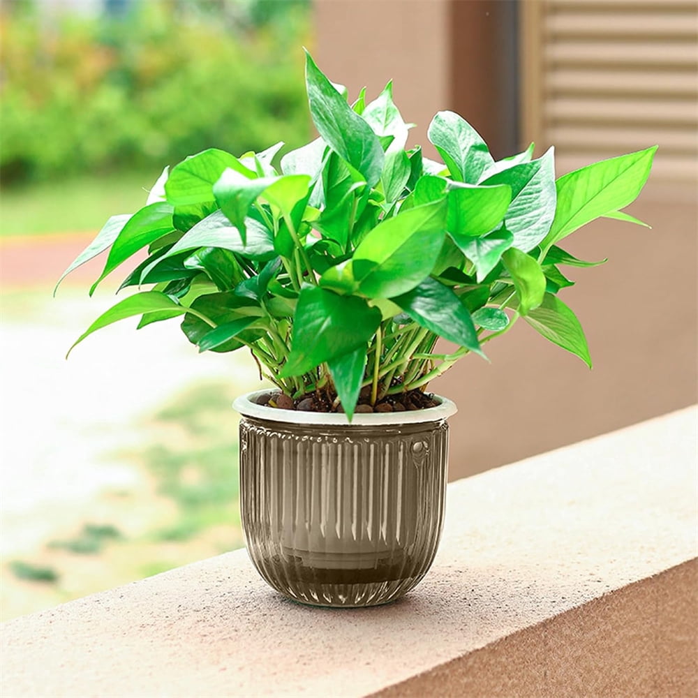 Gray Hanging Planter with Drainage Hole,Set of 3 Small Flower Pots,Double Layer Planter Design,Visible Water Level Plant Hanger,for Flower,Green Plant,Succulent