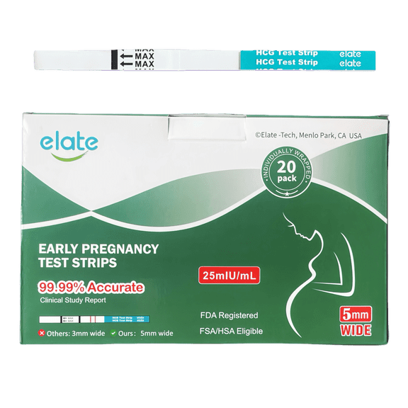 Elate Pregnancy Test Early Detection Strips – 20 Count Bulk EPT, Pruebas De Embarazo, Ultra-Sensitive 25mIU/mL, 99.99% Accurate, Easy Home Use