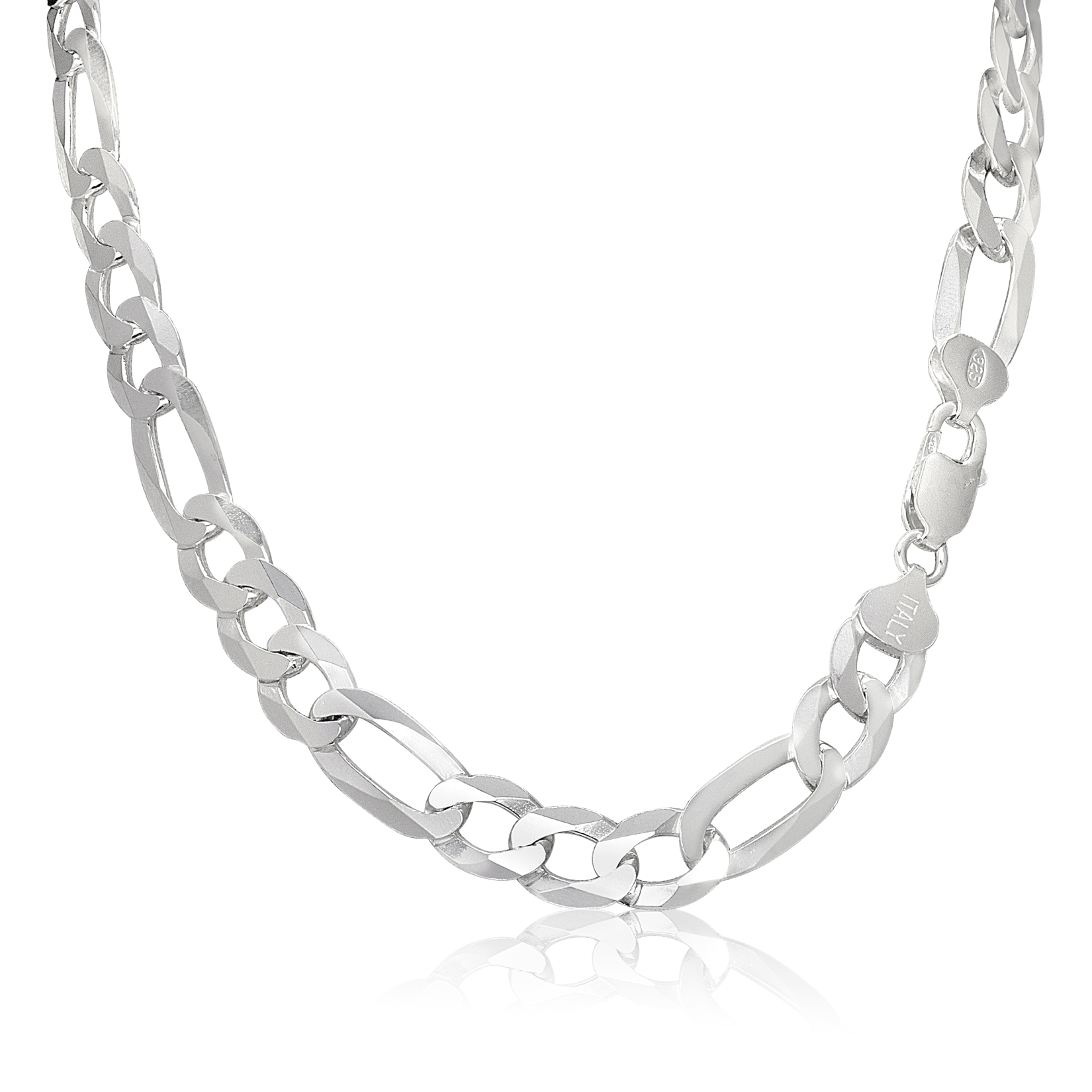 Kezef Solid Sterling Silver 11mmm Men's Italian Figaro Chain 26” inch