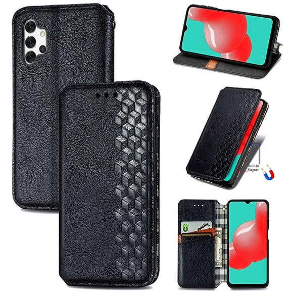 Galaxy A32 5G Case, Premium PU Leather TPU Wallet Cover with Card Holder Kickstand Hidden Magnetic Adsorption Shockproof Flip Folio Cell Phone Protective Case for Samsung Galaxy A32 5G,Black