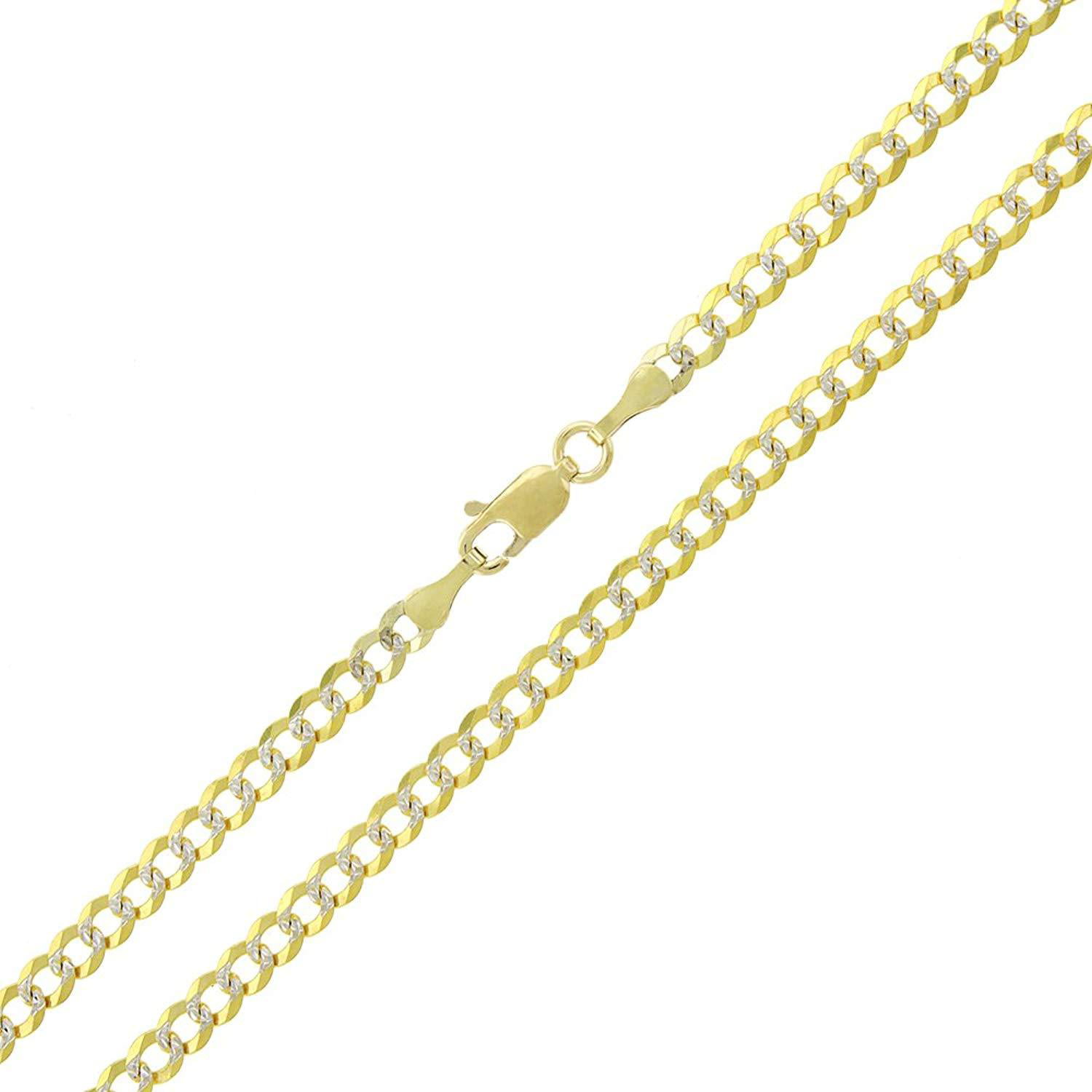14k Yellow Gold Hollow Mens 3mm Cuban Curb White Pave Chain Necklace 