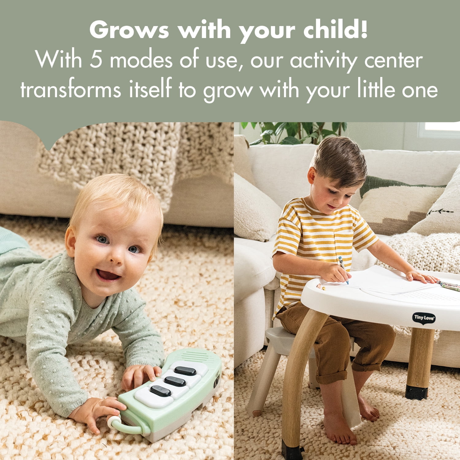 Tiny Love 5-in-1 Here I Grow Stationary Activity Center – Black & White Décor Collection