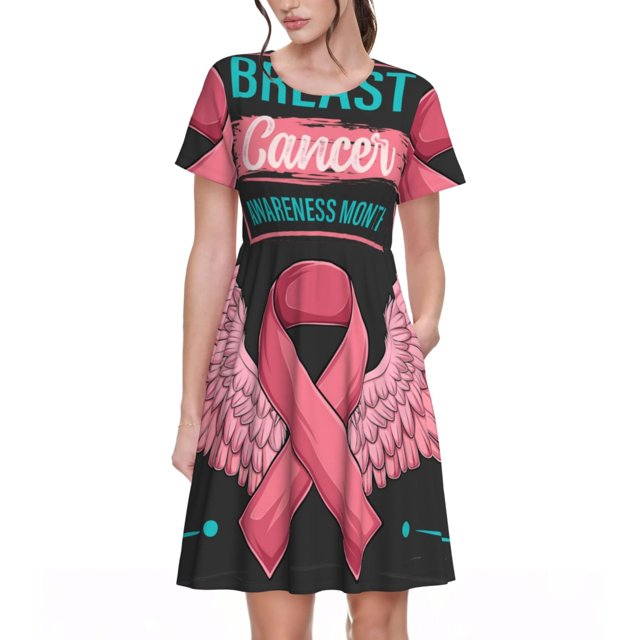 Disketp Ribbon With Angel Wings para Vestido de Manga Corta para Mujeres, Vestidos de Verano para Mujeres, Casual y Holgado para la Playa