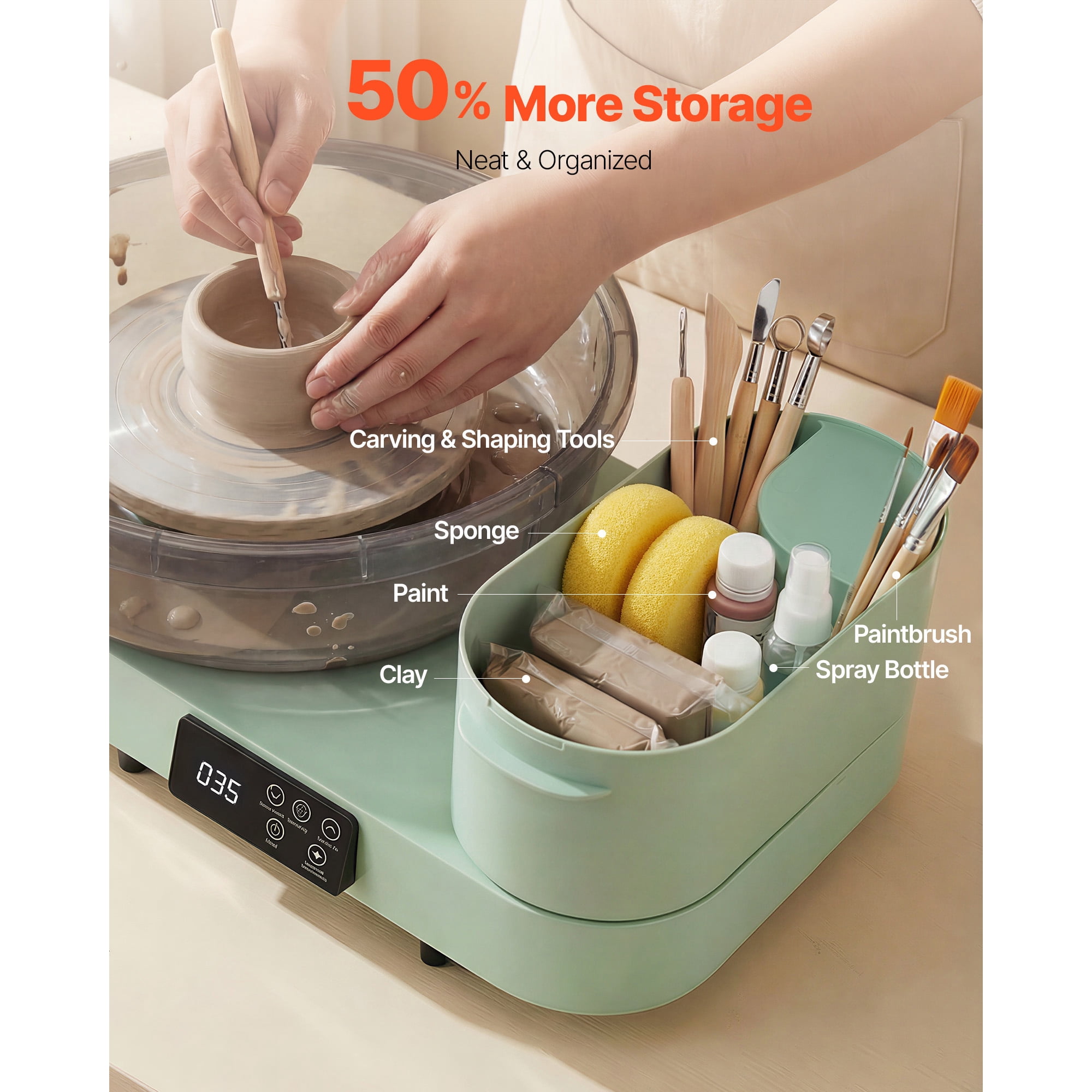 KFFKFF Electric Pottery Wheel for Adults, 14" and 11" Turntables, 450W Tabletop Ceramic Wheel with Foot Pedal, Adjustable Speed 30-300 RPM, Durable Aluminum Build, Ideal for Beginners