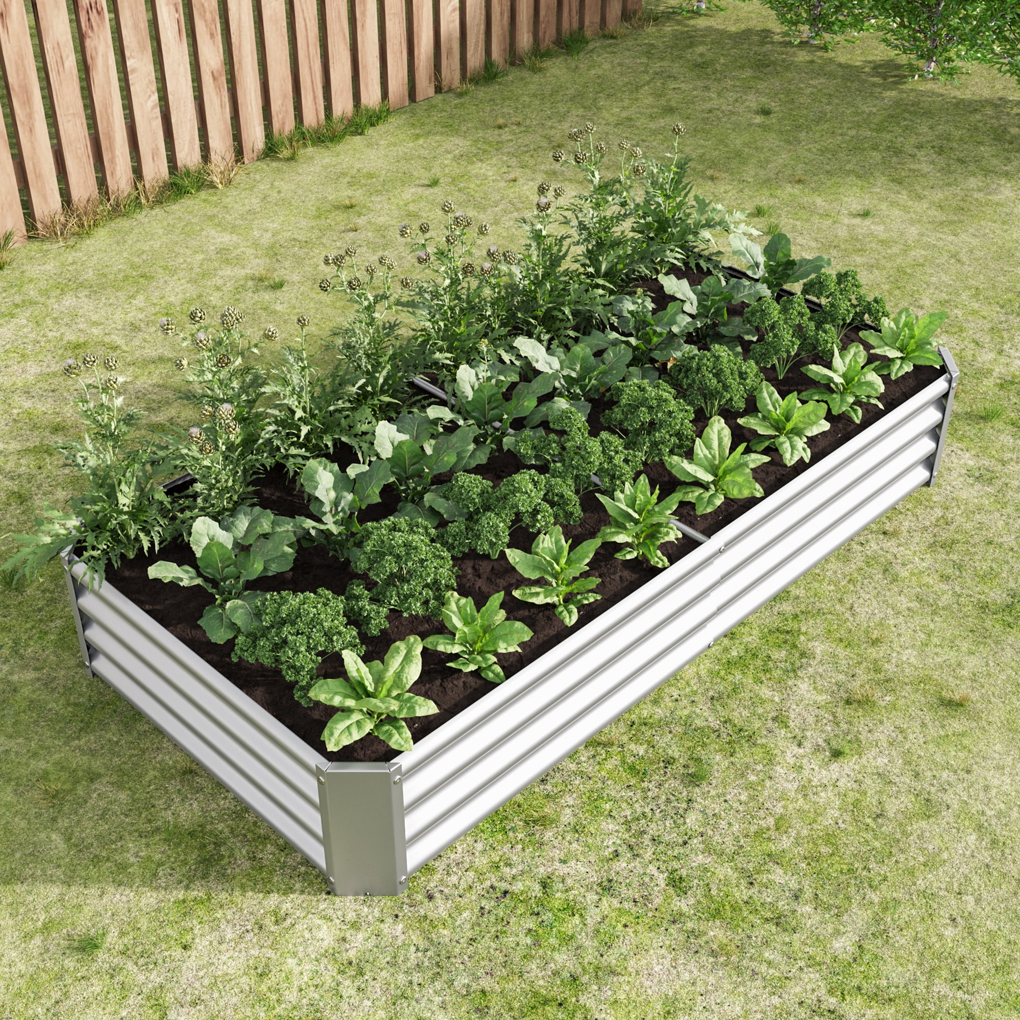 Miniyam 6×3×1ft Metal Raised Garden Bed, Rectangle Raised Planter for Flowers Plants, Vegetables Herb, Silver