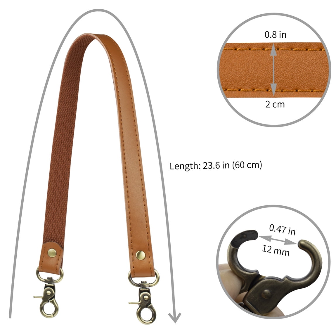 ALLZEDREAM Genuine Cowhide Leather Shoulder Strap 2-Pack with Canvas Backing & Antique Brass Clasps (23.6"x0.8")