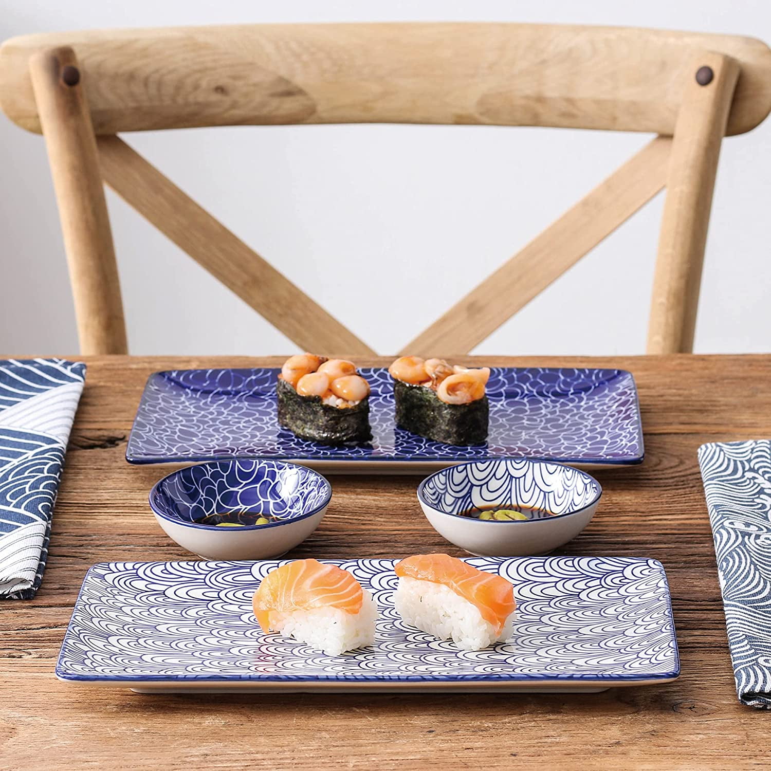 vancasso Haruka Porcelain Sushi Plate Set for 2, Japanese Style Ceramic  Black White 6 Pieces Sushi Serving Set, Including Sushi Platters | Dip  Bowls 