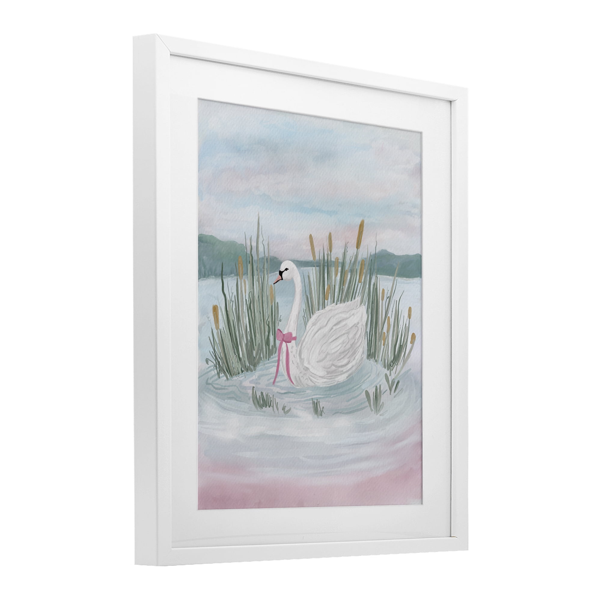 Stupell Industries Swan Serenade on Lake White Framed Print Under Glass, design by Adreane Fippinger