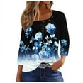 thumbnail image 2 of Sakmal Scoop Neck Tops for Women Trendy White 3/4 Sleeve Floral Loose Fit Pleated Womens Blouses, 2 of 5
