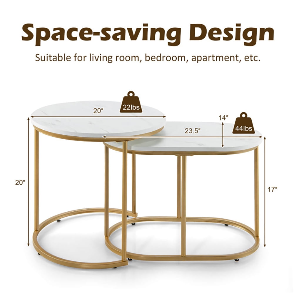Finihen Round Nesting Coffee Table, Modern Nesting Side Set, Modern Nesting Coffee Table Set of 2, for Living Room, Bedroom, Reception Room, White Finihen Round Nesting Coffee Table, Modern Nesting Side Set, Modern Nesting Coffee Table Set of 2, for Living Room, Bedroom, Reception Room, White