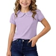 thumbnail image 3 of SROBPTY Kids Girls T Shirt Solid Short Sleeve Collared with Collar Top for 0-9 Years, 3 of 5