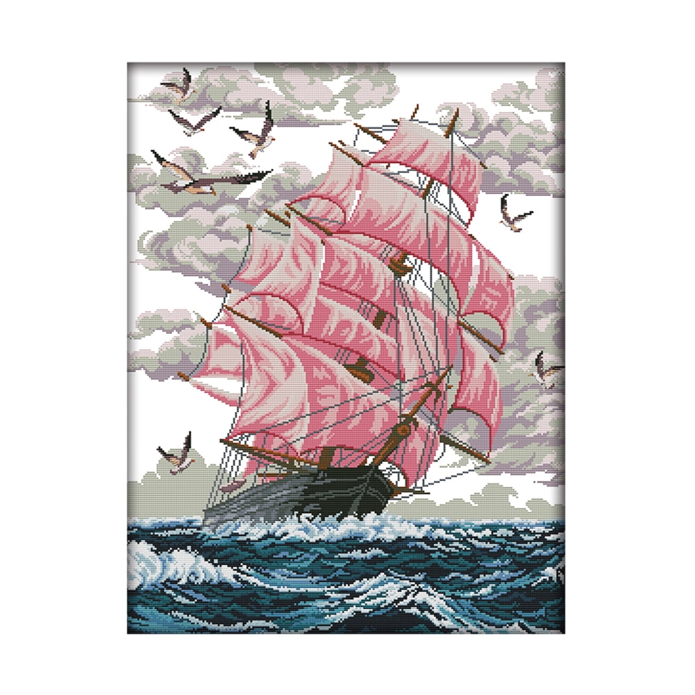 Sailing Ship PRINTED CANVAS  for Needlepoint Size Large 24 x 32