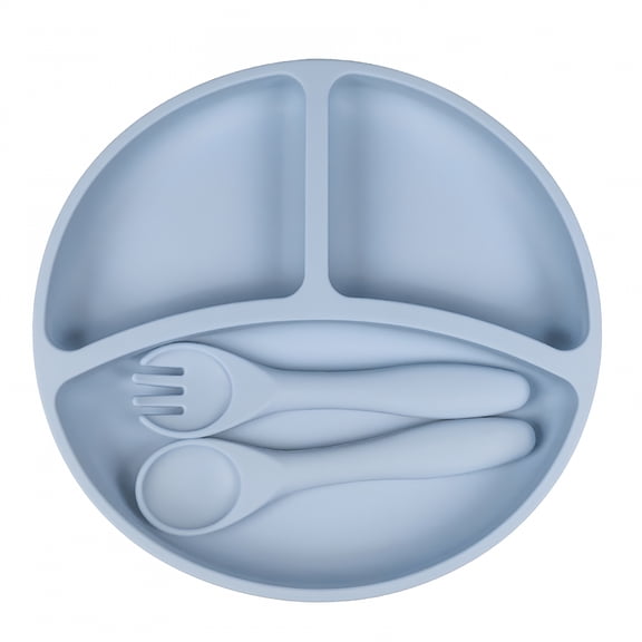 ACDANC Suction Plates With Fork And Spoon for Babies&Toddlers - 100% Silicone,Dinnerware Stays Put,Divided Design for Picky Eaters,Microwave&Dishwasher Friendly