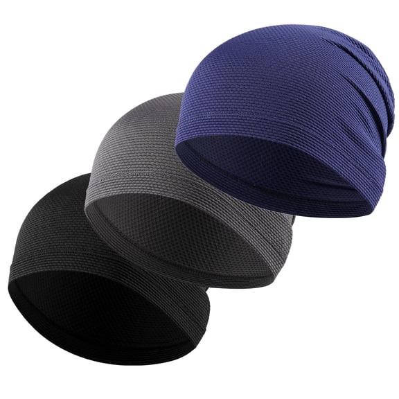 3 Pack Breathable Cooling Skull Cap Sweat Wicking Beanie for Cycling Running Helmet Liner Cap Under Hard Hat