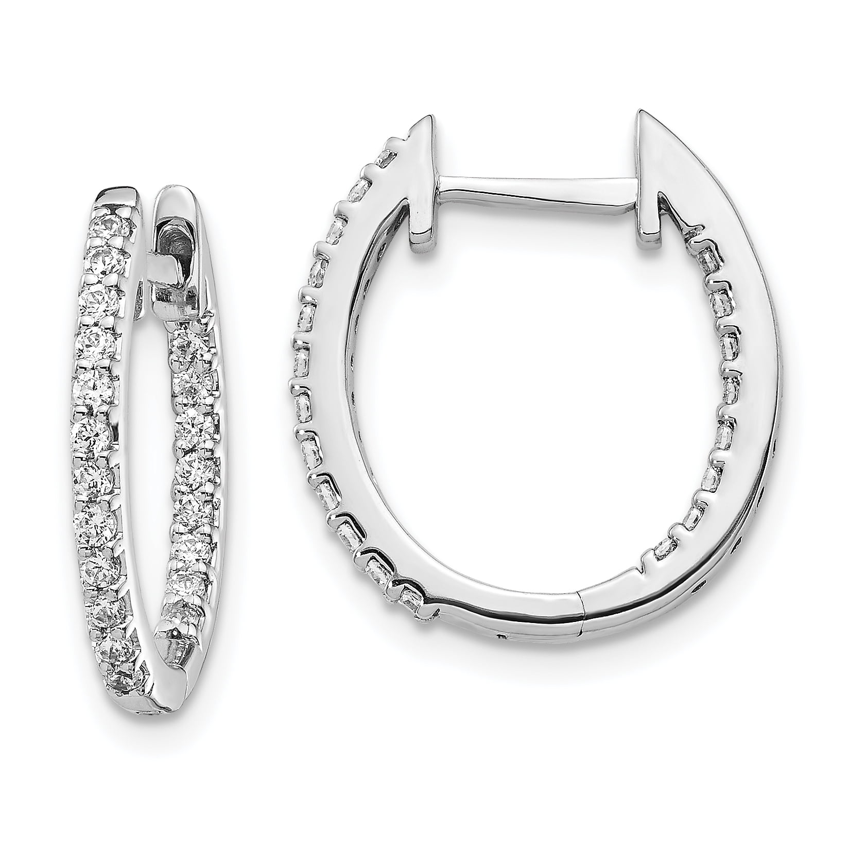 14K White Gold Textured and Polished 17mm Hinged Hoop Earrings 