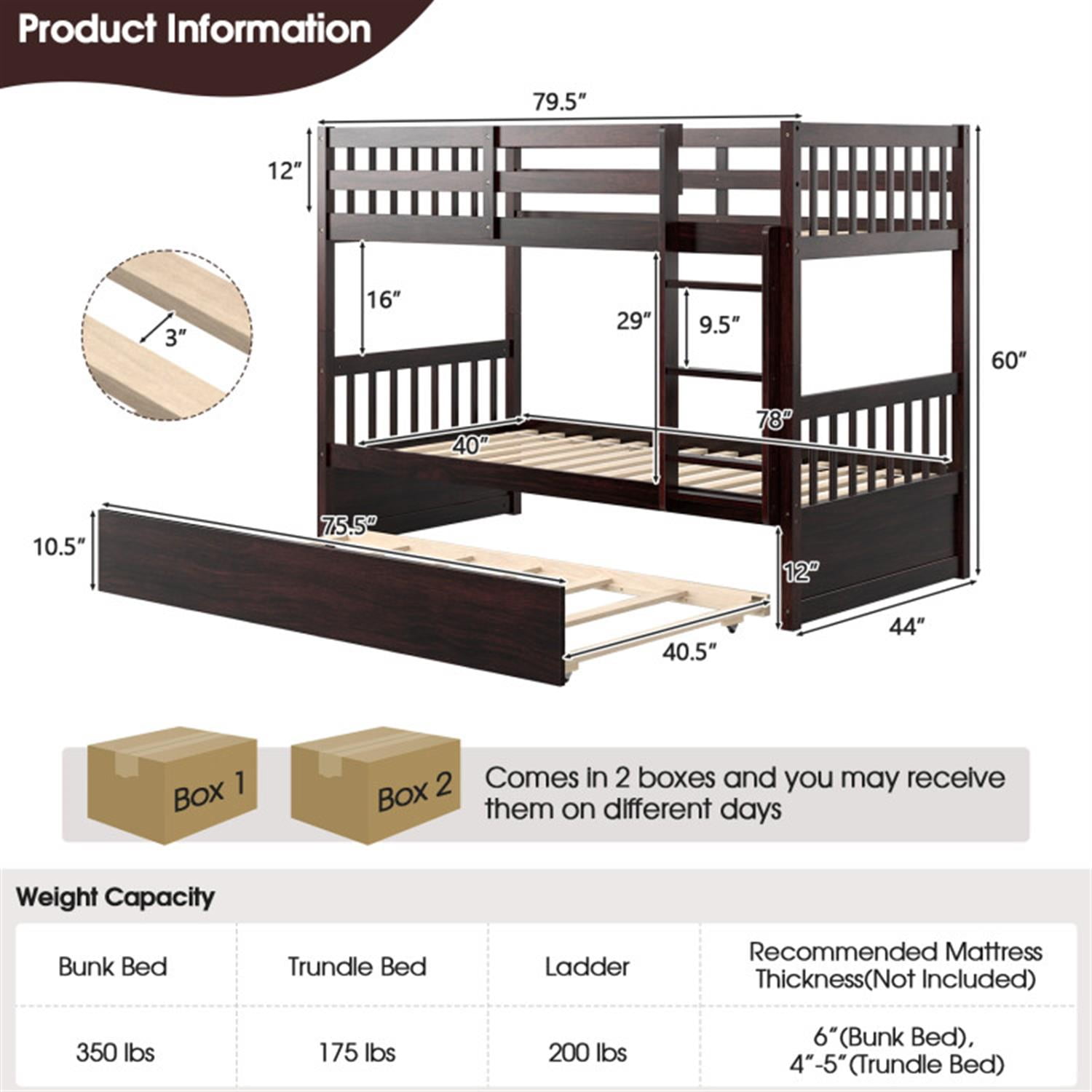 Demi Bonn Twin Pull-Out Bunk Beds with Ladder in the Steps and a Trundle, Twin Over Twin Bunk Bed Platform, White