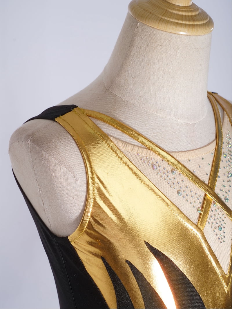 gold skating dresses Xnihocha Girls Ice Dress Shiny Rhinestone Roller Skating Dress Sleeveless Gymnastics Ballet Tutu Leotard for Show Black 14 FESTIVAL