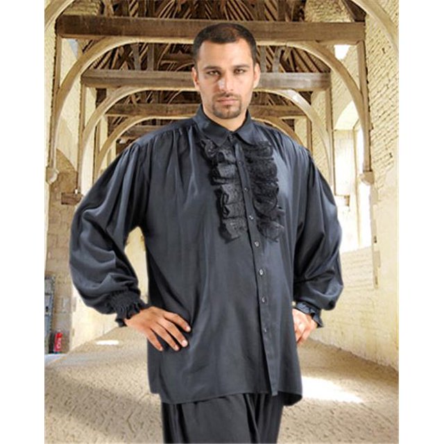 The Pirate Dressing C1101 Medieval Dress Shirt- Black - Extra Large