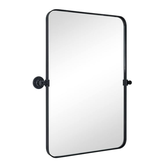 TEHOME Aura Black Bathroom Mirror, 20x30 inches, Stainless Steel framed, Pivoting Rectangle