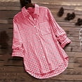 thumbnail image 5 of Womens Summer Blouses Linen Plaid Collar Long Sleeve Retro Button Up Womens Tee,Red,3XL, 5 of 6