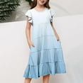 thumbnail image 3 of yoeyez Robes d'Été pour Filles Enfants Petites Filles à Double Couche Manches Volantées Fluides Robes Trapèze Décontractées Dégradé Col Ras du Cou Midi Robe d'Été Robes de Fête de Vacances pour Fille Bleu Clair, 6 Ans, 3 of 6