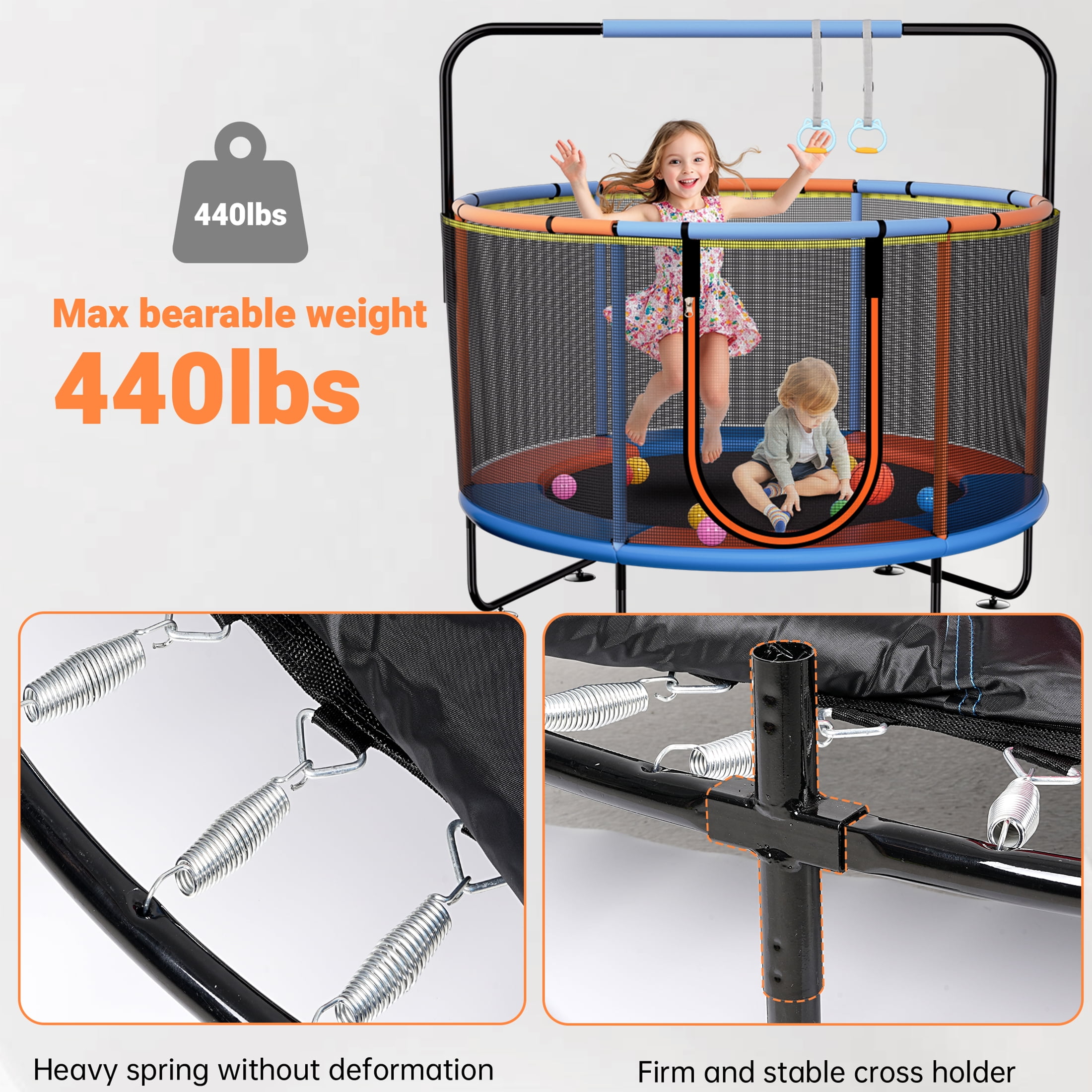 Skyhot 55" Indoor Outdoor Mini Round Trampoline for Kids, 7 in1 Kid Trampoline Indoor & Outdoor with Enclosure Net and Basketball Hoop