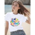 thumbnail image 1 of Back to School" Colorful Letter Print T-Shirt for Girls - Soft, Stretchy Fabric, Short Sleeve Crew Neck, Casual Summer Tee with Pencils, Books & Hearts Design, Back to School Clothes, Knit, 1 of 6