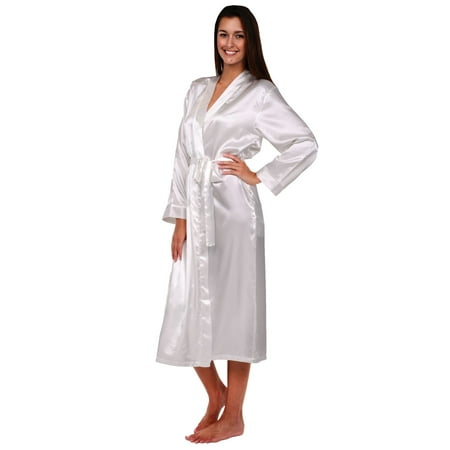 

Alexander Del Rossa Womens Long Satin Robe Pearl White XS