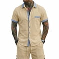 thumbnail image 5 of HBGVBA Men Casual Vintage Linen Elastic Waist Shorts Button Lapel Pocket Short Sleeve Shirt 2 Piece Beach Wear Outfit, 5 of 5