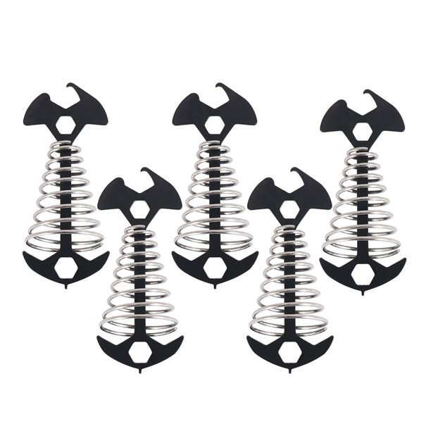 5 piezas de espina de pescado, resorte, clavijas de anclaje para cubierta, tensor de cuerda, toldo de acero inoxidable, estacas para tienda, ajustador Negro Sunnimix Estacas de carpa