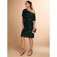 thumbnail image 3 of Dark Green Off-Shoulder Glitter Sequin Mini Dress With Waist Tie For Party Evening Wear, 3 of 7