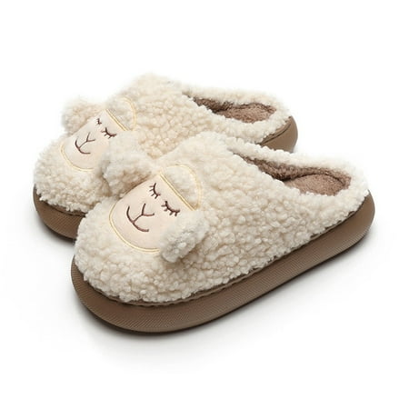

Women Warm Fluffy Slippers Thick Sole Home Lover Winter Shoes Cute Cartoon Ear Soft Plush Platform Female Male Indoor Slipper