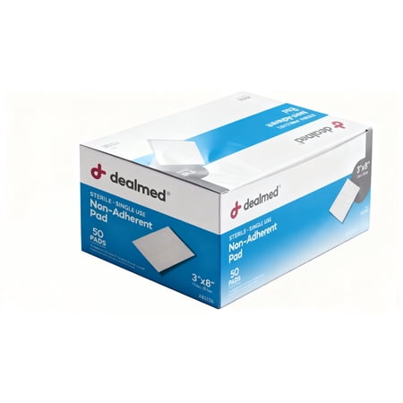 Dealmed 3" x 8" Non-Adherent Gauze Pads, Sterile Individually Wrapped, 50/Box (Pack of 1)
